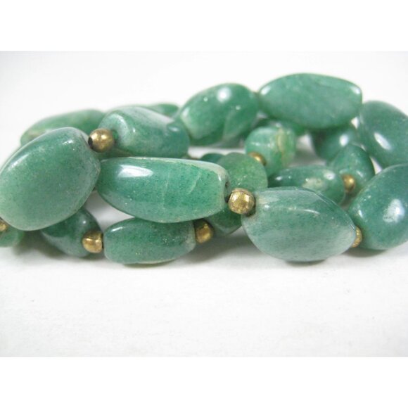 Vintage Green Aventurine Stone Beaded Necklace 23 Inch Brass Bead Jewelry - Picture 5 of 10
